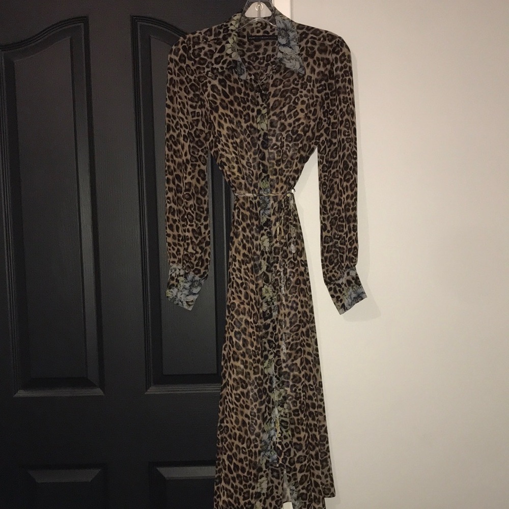 WHBM Leopard Print Long Sleeve Dress w/Matching Slip